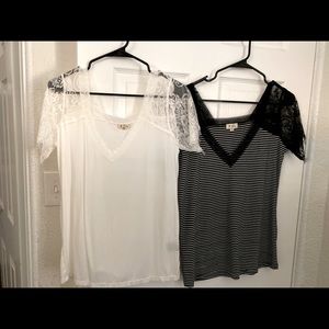 2 adorable women’s tops with lace sleeves.